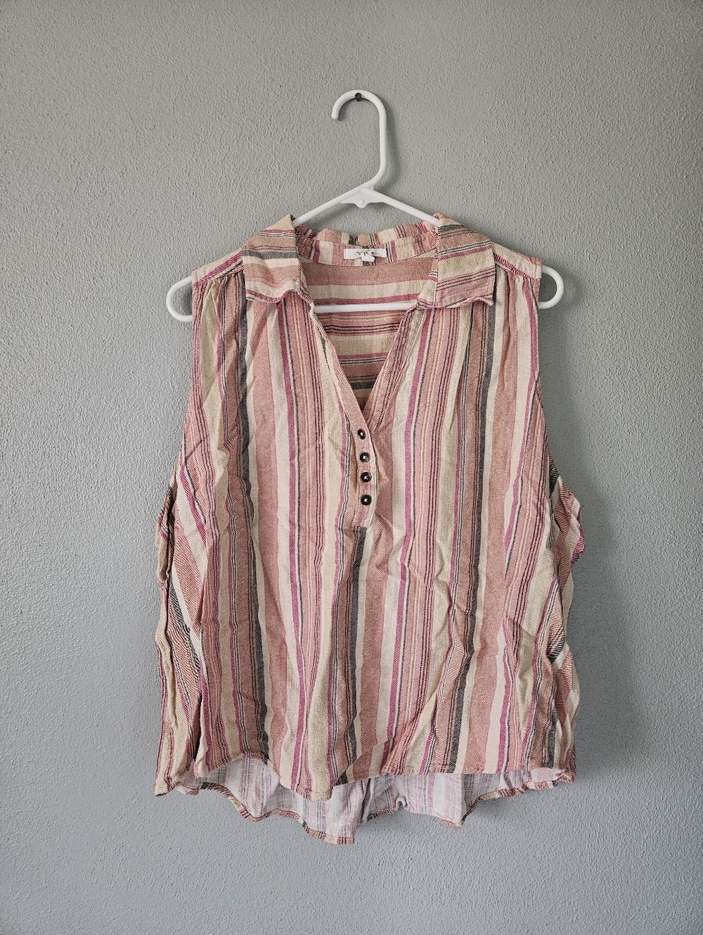 Maurices Pink and Cream Striped Sleeveless Button V-Neck Top